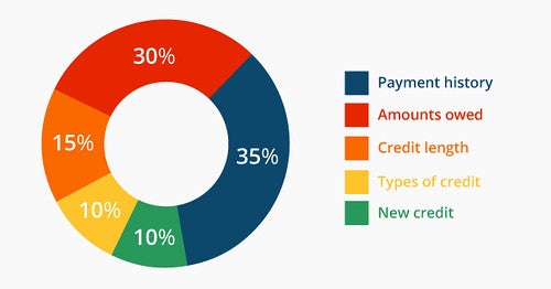 Donut Chart that Shows How Financial Information is Weighted in Credit Score Number