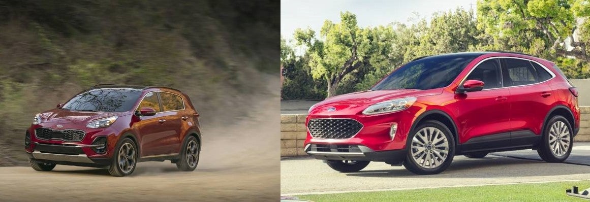 2021 Kia Sportage SUV in Hyper Red vs. 2021 Ford Escape SUV in Rapid Red